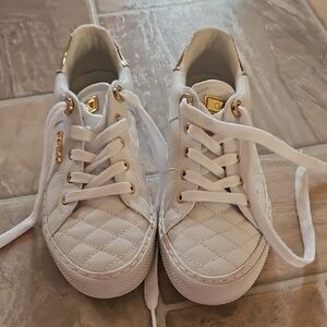 White Quilted Gold And White Guess Sneakers